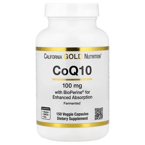 California Gold Nutrition Coq10 Ubiquinone Usp With Bioperine Black Pepper Extract Enhanced Bioavailability 150 Veggie Capsules product image