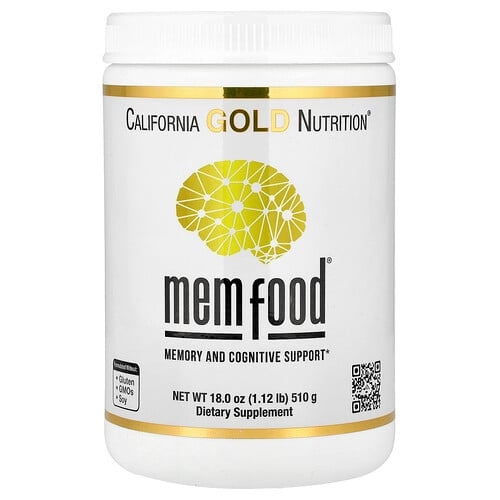 California Gold Nutrition Mem Food Memory Cognitive Support With Mem Blend L Serine Organic Lion S Mane And Blueberry Juice Powder 1 12 Lb 510 G product image