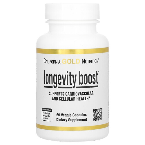 California Gold Nutrition Longevity Boost With Trans Resveratrol Olive Leaf Extract Grape Extract Blend And Medium Chain Triglycerides 60 Veggie Capsules product image