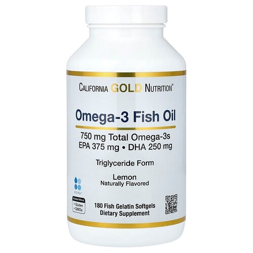 California Gold Nutrition Norwegian Omega 3 Fish Oil With Epa Dha Natural Lemon 180 Softgels product image