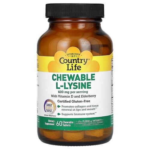 Country Life Chewable L Lysine With Vitamin D And Elderberry Tangy Orange Twist 60 Chewable Tablets product image