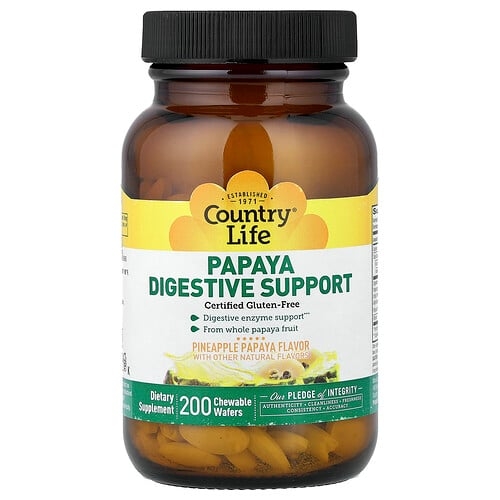 Country Life Papaya Digestive Support Pineapple Papaya 200 Chewable Wafers product image