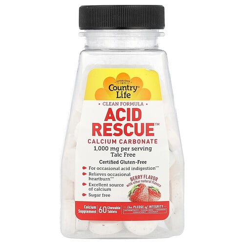 Country Life Acid Rescue Calcium Carbonate Berry 60 Chewable Tablets product image