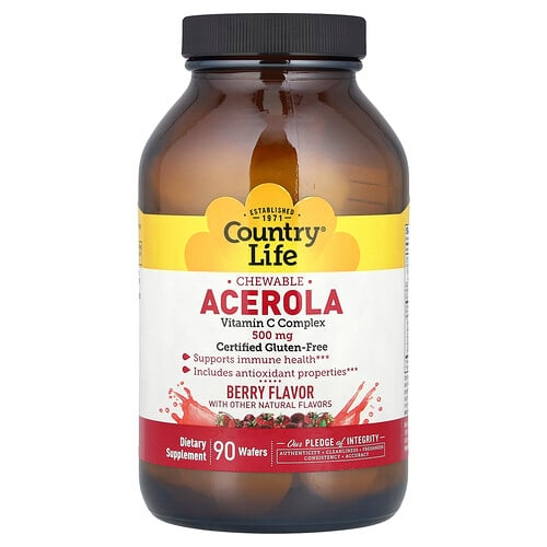 Country Life Chewable Acerola Vitamin C Complex Berry 500 Mg 90 Wafers product image