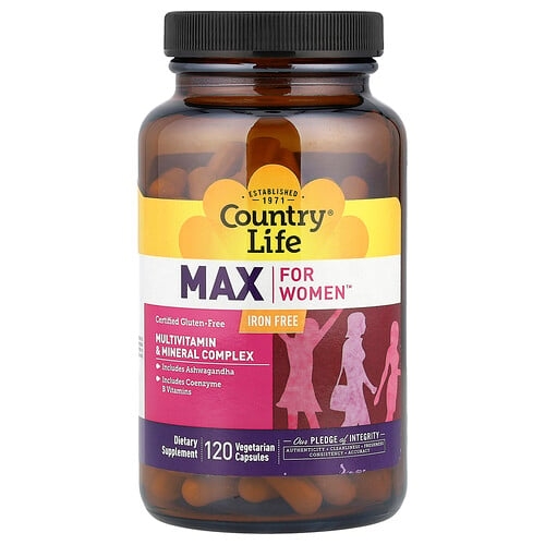 Country Life Max For Women Multivitamin Mineral Complex Iron Free 120 Vegetarian Capsules product image