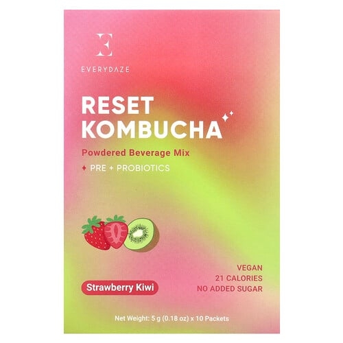 Everydaze Reset Kombucha Powdered Beverage Mix Strawberry Kiwi 10 Packets 0 18 Oz 5 G Each product image