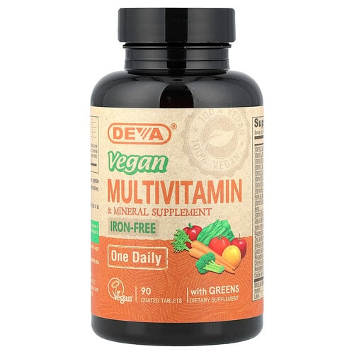 Deva Vegan Multivitamin Mineral Supplement With Greens Iron Free 90 Coated Tablets product image