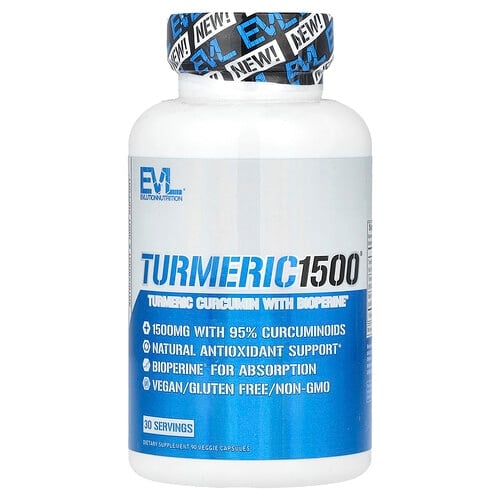 Evlution Nutrition Turmeric 1500 Turmeric Curcumin With Bioperine 90 Veggie Capsules product image