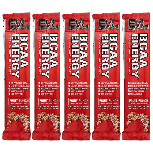 Evlution Nutrition Bcaa Energy Fruit Punch 5 Packets 0 3 Oz 9 9 G Each product image