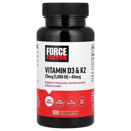 Force Factor Vitamin D3 K2 120 Vegetable Capsules product image