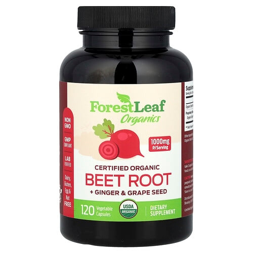 Forest Leaf Certified Organic Beet Root Ginger Grape Seed 120 Vegetable Capsules product image