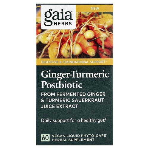 Gaia Herbs Ginger Turmeric Postbiotic 60 Vegan Liquid Phyto Caps 0 6 G Per Cap product image