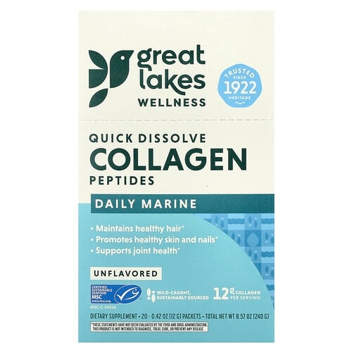 Great Lakes Wellness Quick Dissolve Collagen Peptides Daily Marine Unflavored 20 Packets 0 42 Oz 12 G Each product image