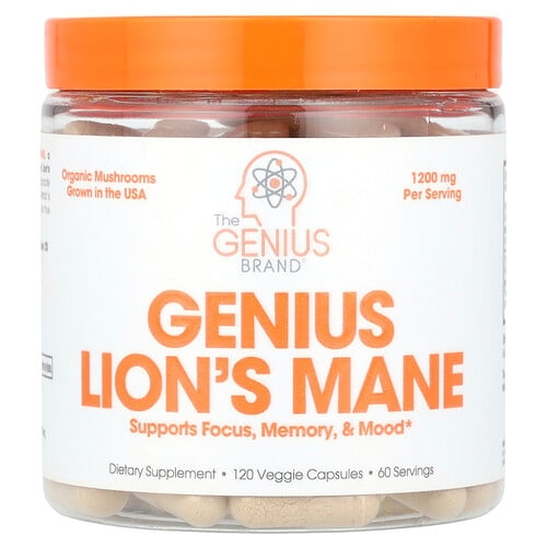 The Genius Brand Genius Lion S Mane 120 Veggie Capsules 600 Mg Per Capsule product image