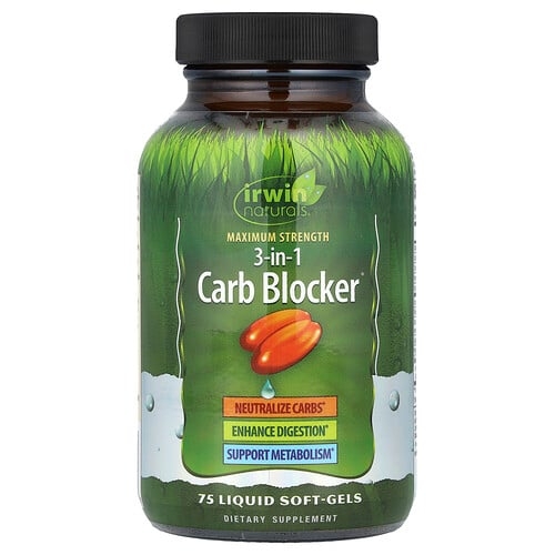 Irwin Naturals 3 In 1 Carb Blocker Maximum Strength 75 Liquid Soft Gels product image