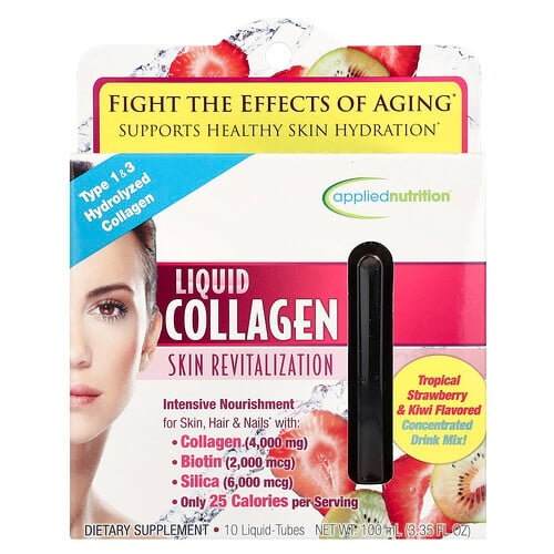 Applied Nutrition Liquid Collagen Skin Revitalization Tropical Strawberry Kiwi 10 Liquid Tubes 3 35 Fl Oz 100 Ml product image