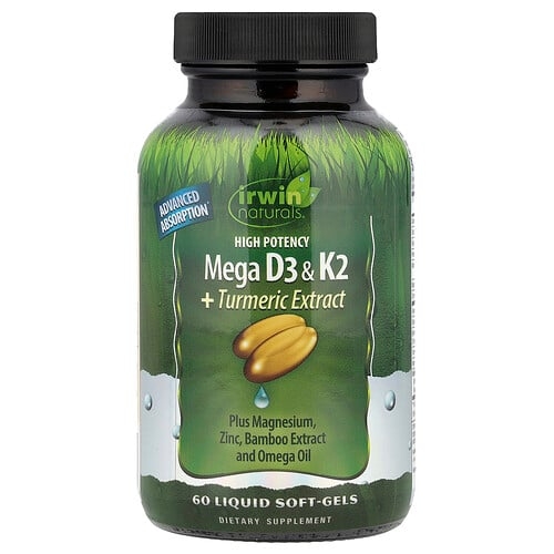 Irwin Naturals High Potency Mega D3 K2 Turmeric Extract 60 Liquid Soft Gels product image