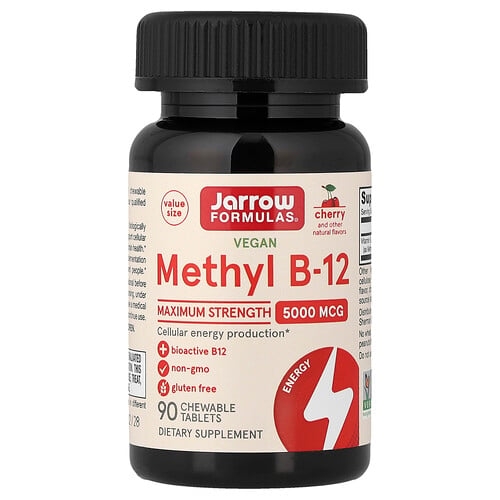 Jarrow Formulas Vegan Methyl B 12 Cherry 5 000 Mcg 90 Chewable Tablets product image