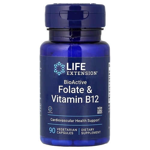 Life Extension Bioactive Folate Vitamin B12 90 Vegetarian Capsules product image