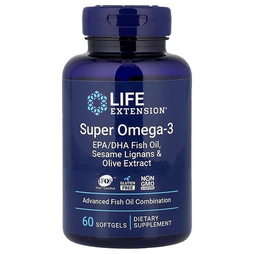 Life Extension Super Omega 3 Epa Dha Fish Oil Sesame Lignans Olive Extract 60 Softgels product image