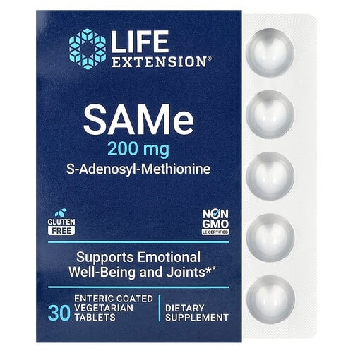 Life Extension Same S Adenosyl Methionine 200 Mg 30 Enteric Coated Vegetarian Tablets product image