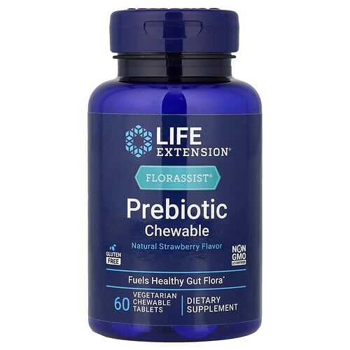 Life Extension Florassist Prebiotic Chewable Natural Strawberry 60 Vegetarian Chewable Tablets 1 400 Mg Per Tablet product image