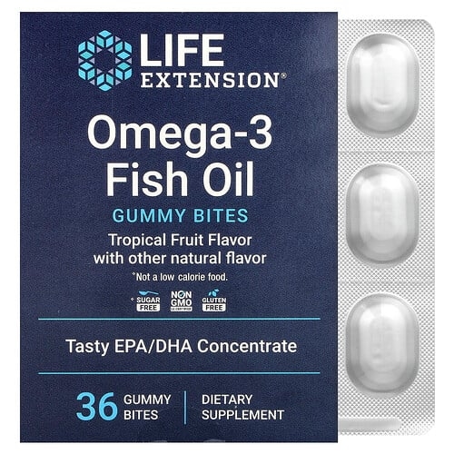 Life Extension Omega 3 Fish Oil Gummy Bites Tropical Fruit 36 Gummy Bites 750 Mg Per Gummy Bite product image