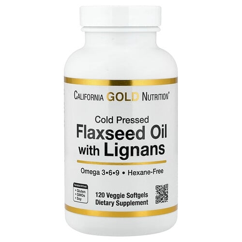 California Gold Nutrition Cold Pressed Flaxseed Oil With Lignans 120 Veggie Softgels 1 G Per Softgel product image