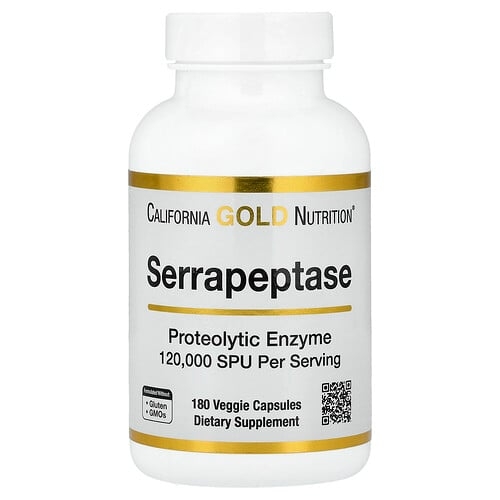 California Gold Nutrition Serrapeptase Proteolytic Enzyme 120 000 Spus 180 Veggie Capsules product image