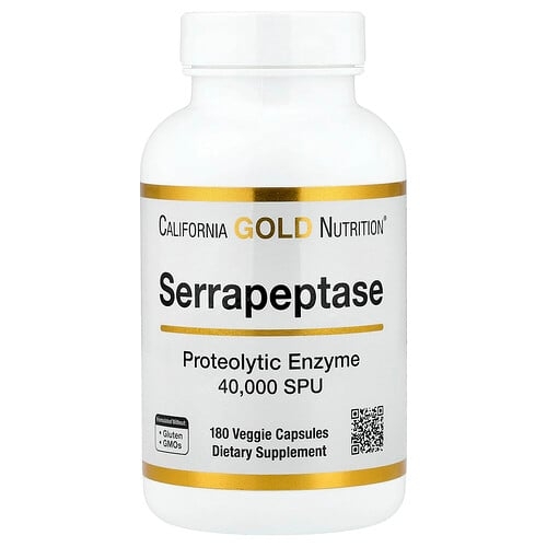 California Gold Nutrition Serrapeptase Proteolytic Enzyme 40 000 Spus 180 Veggie Capsules product image
