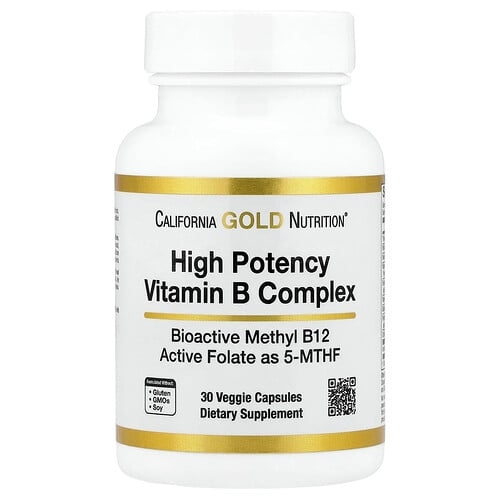 California Gold Nutrition High Potency Vitamin B Complex With Methyl Folate Methyl B12 30 Veggie Capsules product image