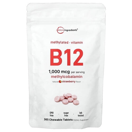 Micro Ingredients Vitamin B12 Natural Strawberry 1 000 Mcg 365 Chewable Tablets product image