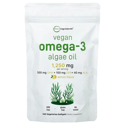 Micro Ingredients Vegan Omega 3 Algae Oil Lemon 240 Vegetarian Softgels product image