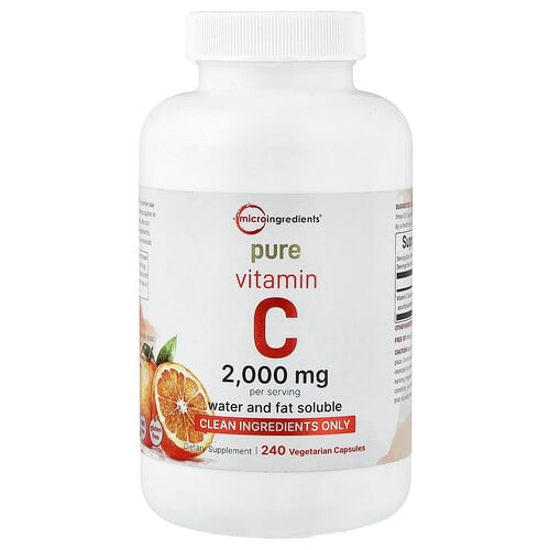 Micro Ingredients Pure Vitamin C 240 Vegetarian Capsules 666 66 Mg Per Capsule product image