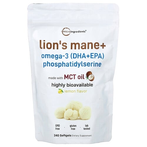 Micro Ingredients Lion S Mane Omega 3 Dha Epa Phosphatidylserine Lemon 240 Softgels product image
