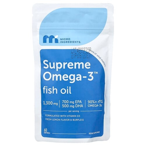 Micro Ingredients Supreme Omega 3 Fish Oil Fresh Lemon 60 Softgels product image