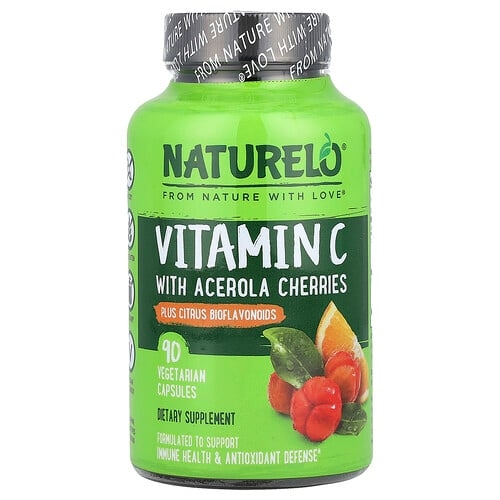 Naturelo Vitamin C With Acerola Cherries Plus Citrus Bioflavonoids 90 Vegetarian Capsules product image