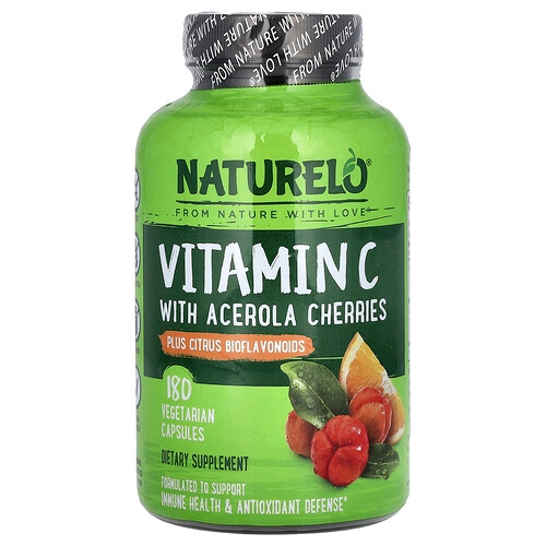 Naturelo Vitamin C With Acerola Cherries Plus Citrus Bioflavonoids 180 Vegetarian Capsules product image