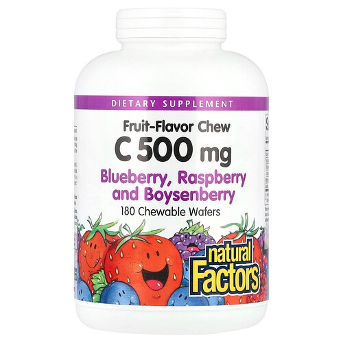 Natural Factors Fruit Flavor Chew Vitamin C Blueberry Raspberry And Boysenberry 500 Mg 180 Chewable Wafers product image