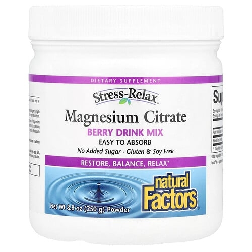 Natural Factors Stress Relax Magnesium Citrate Powder Berry Drink Mix 8 8 Oz 250 G product image