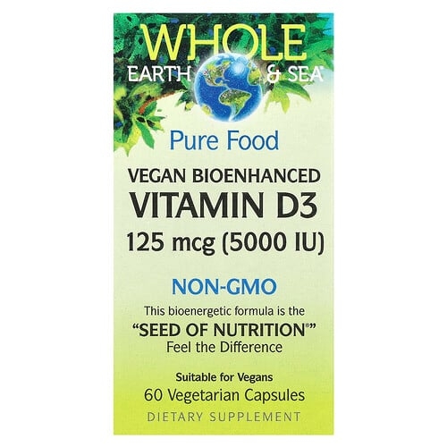 Natural Factors Whole Earth Sea Vegan Bioenhanced Vitamin D3 125 Mcg 5 000 Iu 60 Vegetarian Capsules product image