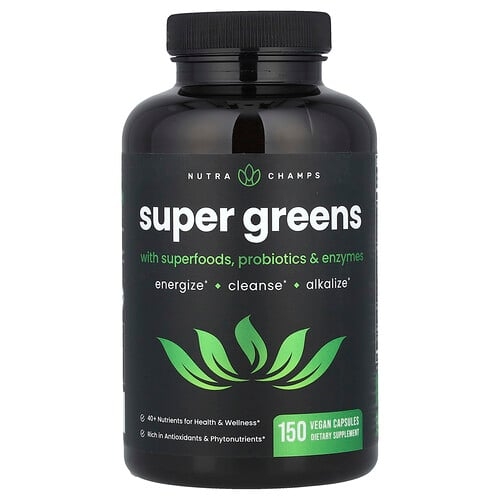 Nutrachamps Super Greens With Superfoods Probiotics Enzymes 150 Vegan Capsules product image