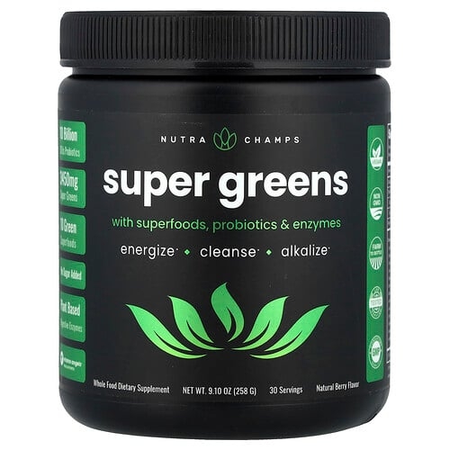 Nutrachamps Super Greens With Superfoods Probiotics Enzymes Natural Berry 9 10 Oz 258 G product image