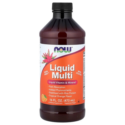 Now Foods Liquid Multi With Xylitol Iron Free Tropical Orange 16 Fl Oz 473 Ml product image