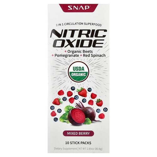 Snap Supplements Nitric Oxide 3 In 1 Circulation Superfood Mixed Berry 10 Stick Packs 0 29 Oz 8 1 G Each product image