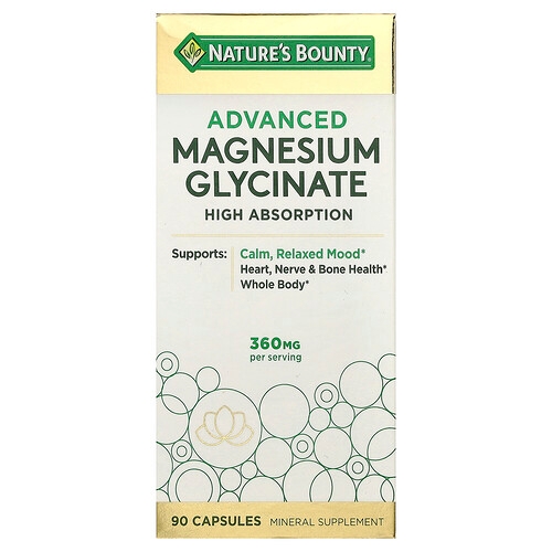 Nature S Bounty Advanced Magnesium Glycinate High Absorption 90 Capsules 120 Mg Per Capsule product image