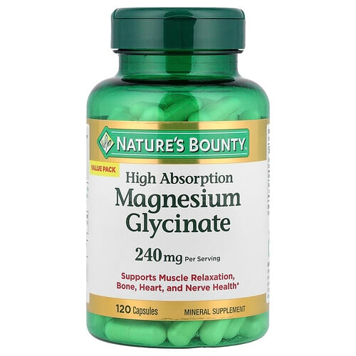 Nature S Bounty Magnesium Glycinate High Absorption 120 Capsules 120 Mg Per Capsule product image