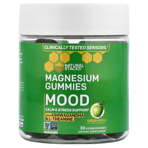 Natural Stacks Magnesium Gummies Mood Green Apple 30 Vegan Gummies product image