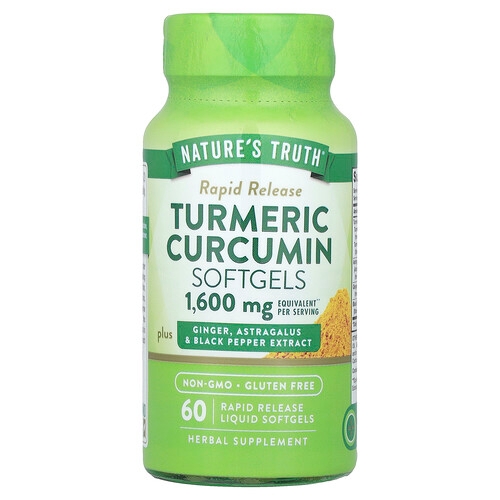 Nature S Truth Turmeric Curcumin Plus Ginger Astragalus Black Pepper Extract 60 Rapid Release Liquid Softgels product image