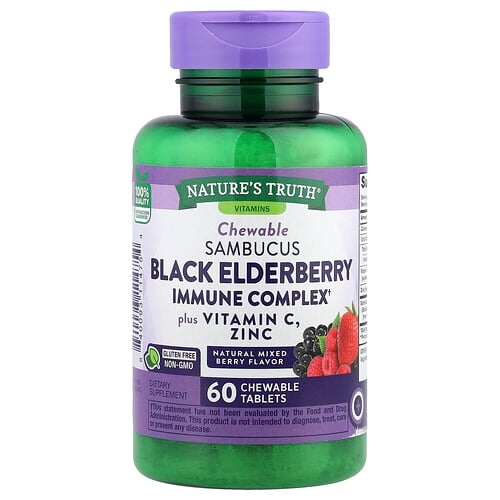 Nature S Truth Sambucus Black Elderberry Immune Complex Plus Vitamin C Zinc Natural Mixed Berry 60 Chewable Tablets product image